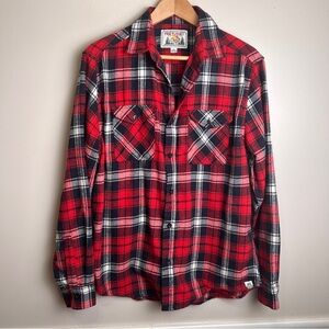 Free Planet Red & Black Plaid Men's Cotton Flannel Shirt Size L EUC